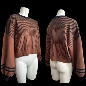 PHILOSOPHY boxy cropped striped crew neck sweater - brown & black - women medium